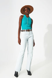 Elastic Cotton Jeans in Light Blue