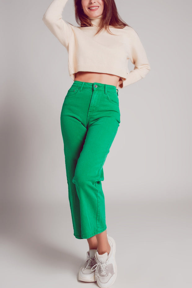 Cropped Wide Leg Jeans in Deep Green