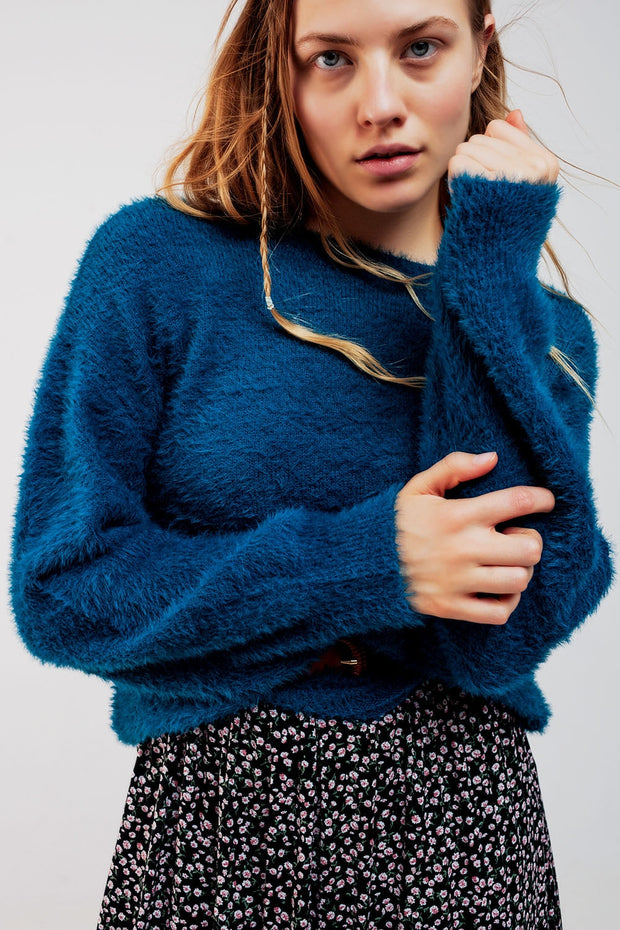 Fluffy Knit Jumper in Blue