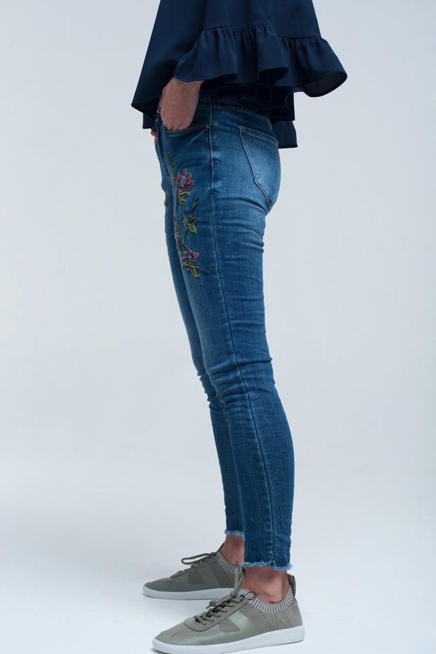 Blue Skinny Jean With Embroideries