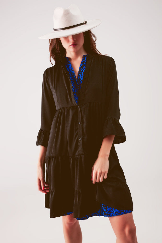 Tiered Smock Mini Dress in Black