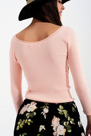 Pink Knitted Wide Neck Sweater